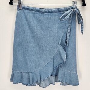 J Crew Chambray Faux Wrap Mini Denim Skirt Womens XS Blue Lightweight